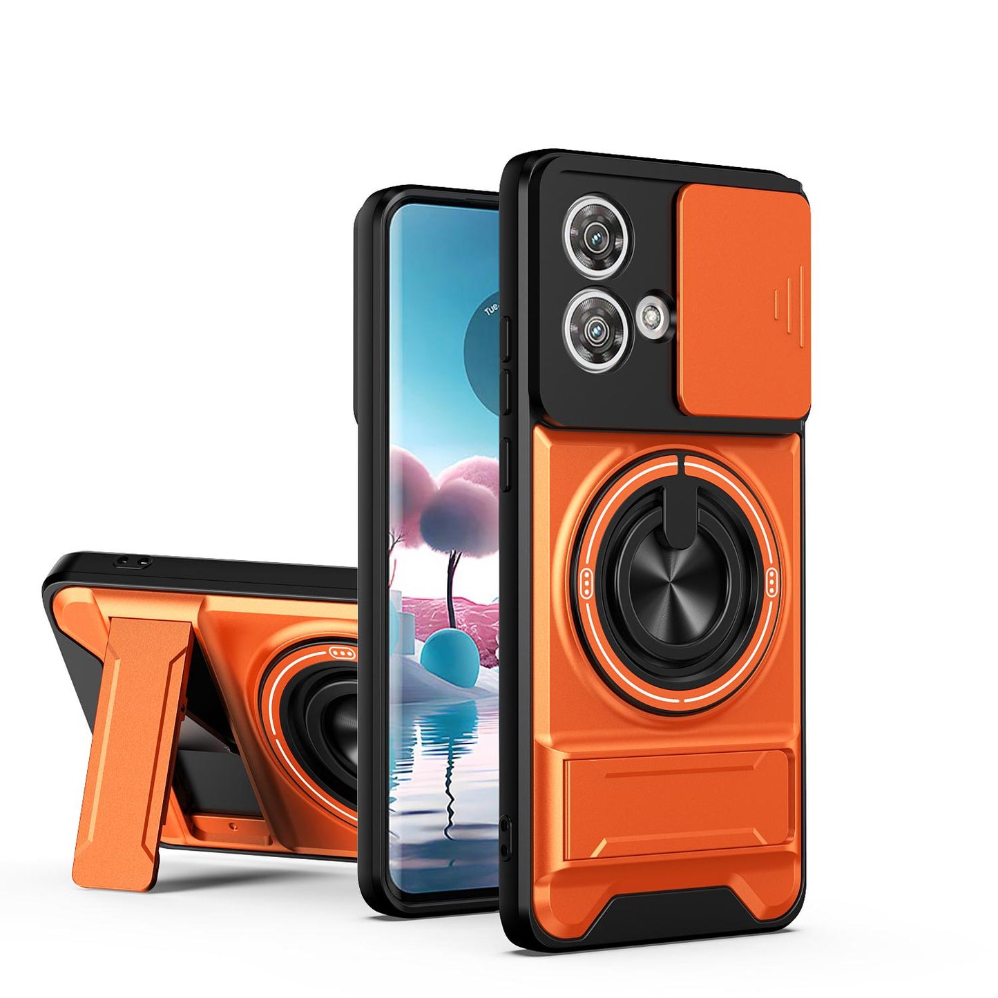 Motorola Edge 40 Neo 5G Multifunctional Magnetic Shockproof Phone Case with Sliding Lens Window Stand Cover