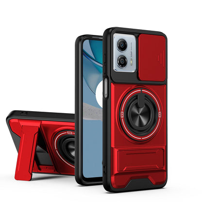 Motorola Moto G53 5G Multifunctional Magnetic Shockproof Phone Case with Sliding Lens Window Stand Cover