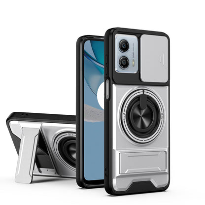 Motorola Moto G53 5G Multifunctional Magnetic Shockproof Phone Case with Sliding Lens Window Stand Cover