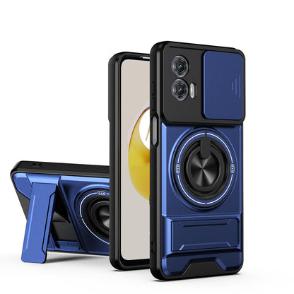 Motorola Moto G73 5G Multifunctional Magnetic Shockproof Phone Case with Sliding Lens Window Stand Cover