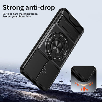 Motorola Moto G73 5G Multifunctional Magnetic Shockproof Phone Case with Sliding Lens Window Stand Cover