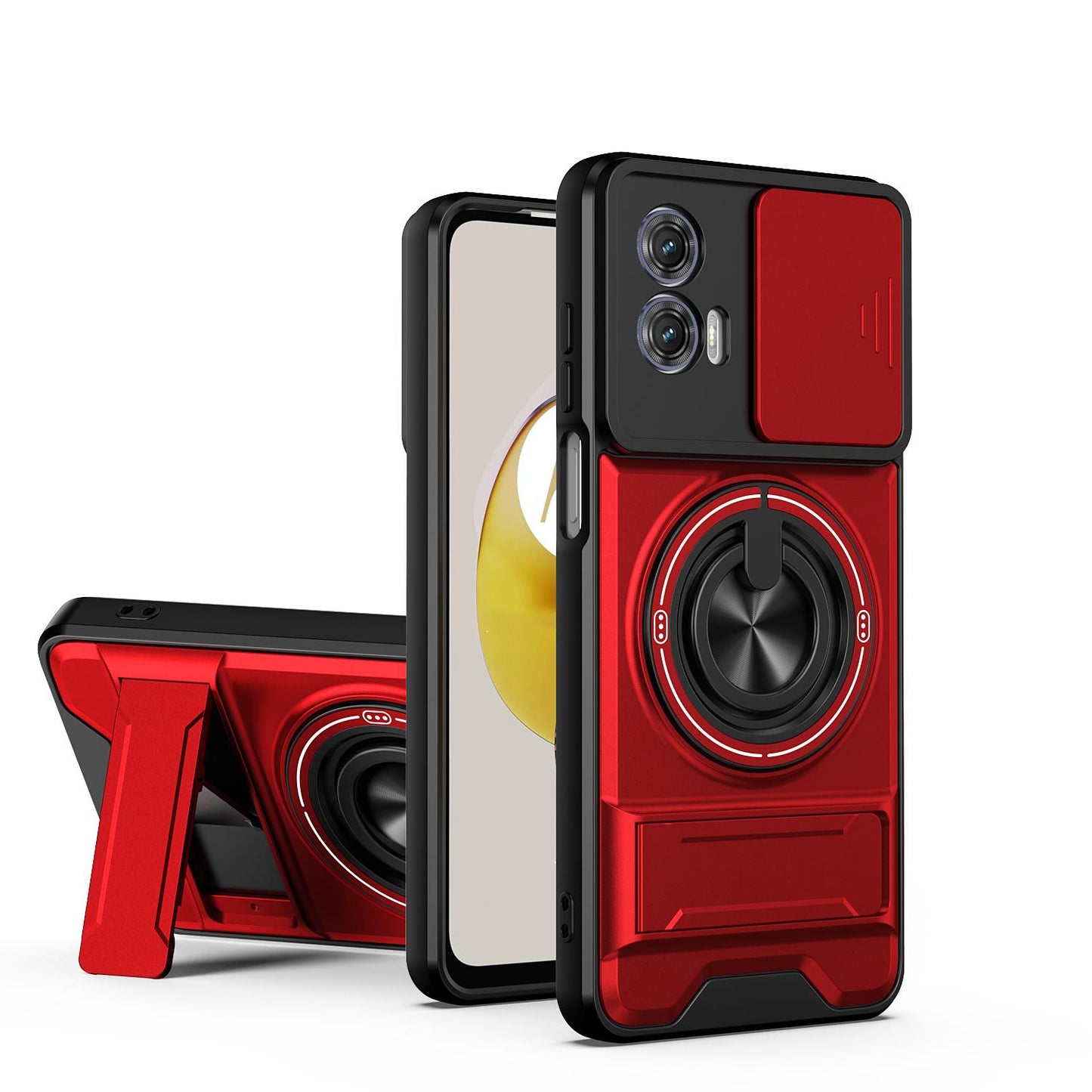 Motorola Moto G73 5G Multifunctional Magnetic Shockproof Phone Case with Sliding Lens Window Stand Cover