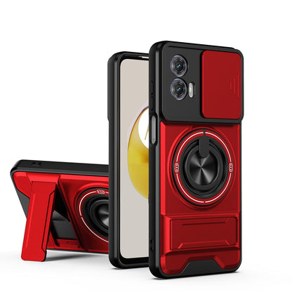 Motorola Moto G73 5G Multifunctional Magnetic Shockproof Phone Case with Sliding Lens Window Stand Cover
