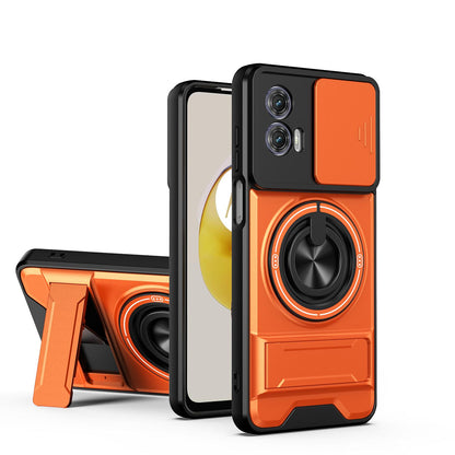 Motorola Moto G73 5G Multifunctional Magnetic Shockproof Phone Case with Sliding Lens Window Stand Cover