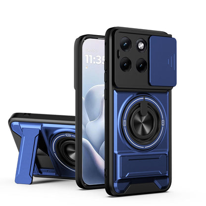 Motorola Edge 70 Fusion 5G Multifunctional Magnetic Shockproof Phone Case with Sliding Lens Window Stand Cover