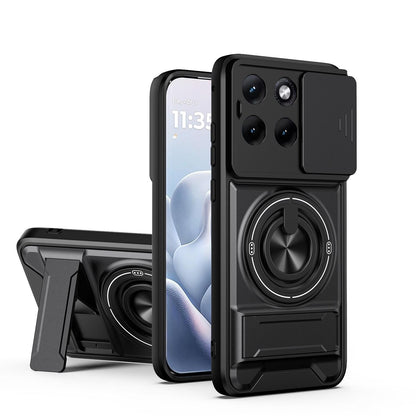 Motorola Edge 70 Fusion 5G Multifunctional Magnetic Shockproof Phone Case with Sliding Lens Window Stand Cover