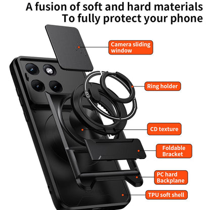 Motorola Edge 70 Fusion 5G Multifunctional Magnetic Shockproof Phone Case with Sliding Lens Window Stand Cover