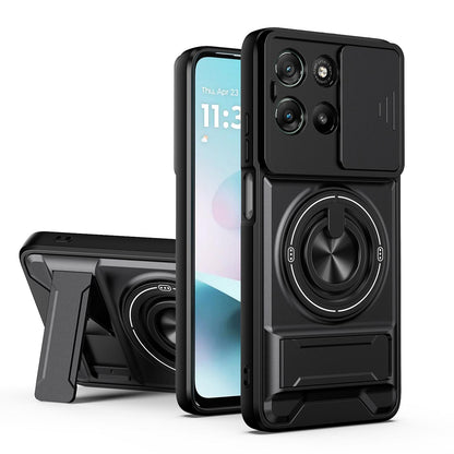 Motorola Moto G67 Power 5G Multifunctional Magnetic Shockproof Phone Case with Sliding Lens Window Stand Cover