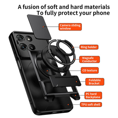 Motorola Moto G67 Power 5G Multifunctional Magnetic Shockproof Phone Case with Sliding Lens Window Stand Cover