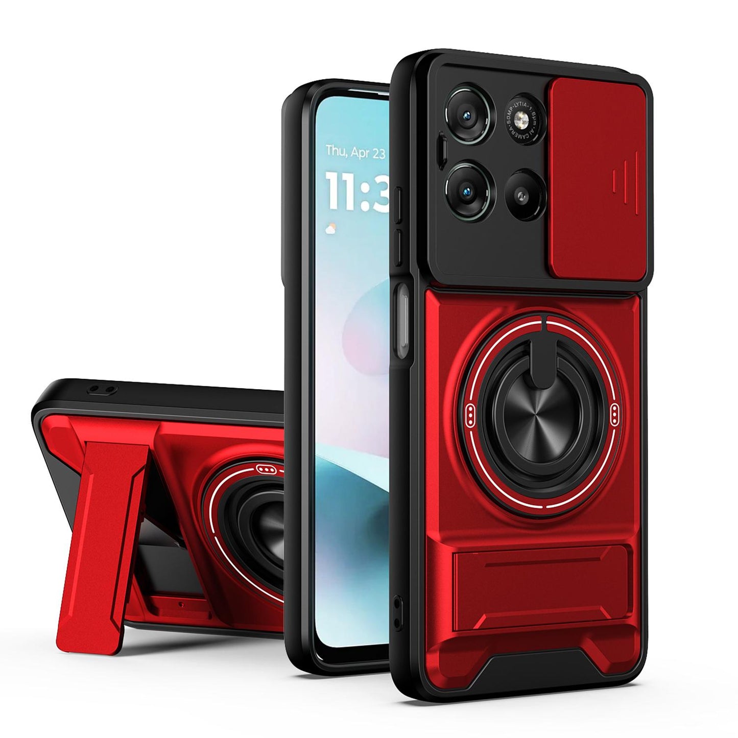 Motorola Moto G67 Power 5G Multifunctional Magnetic Shockproof Phone Case with Sliding Lens Window Stand Cover