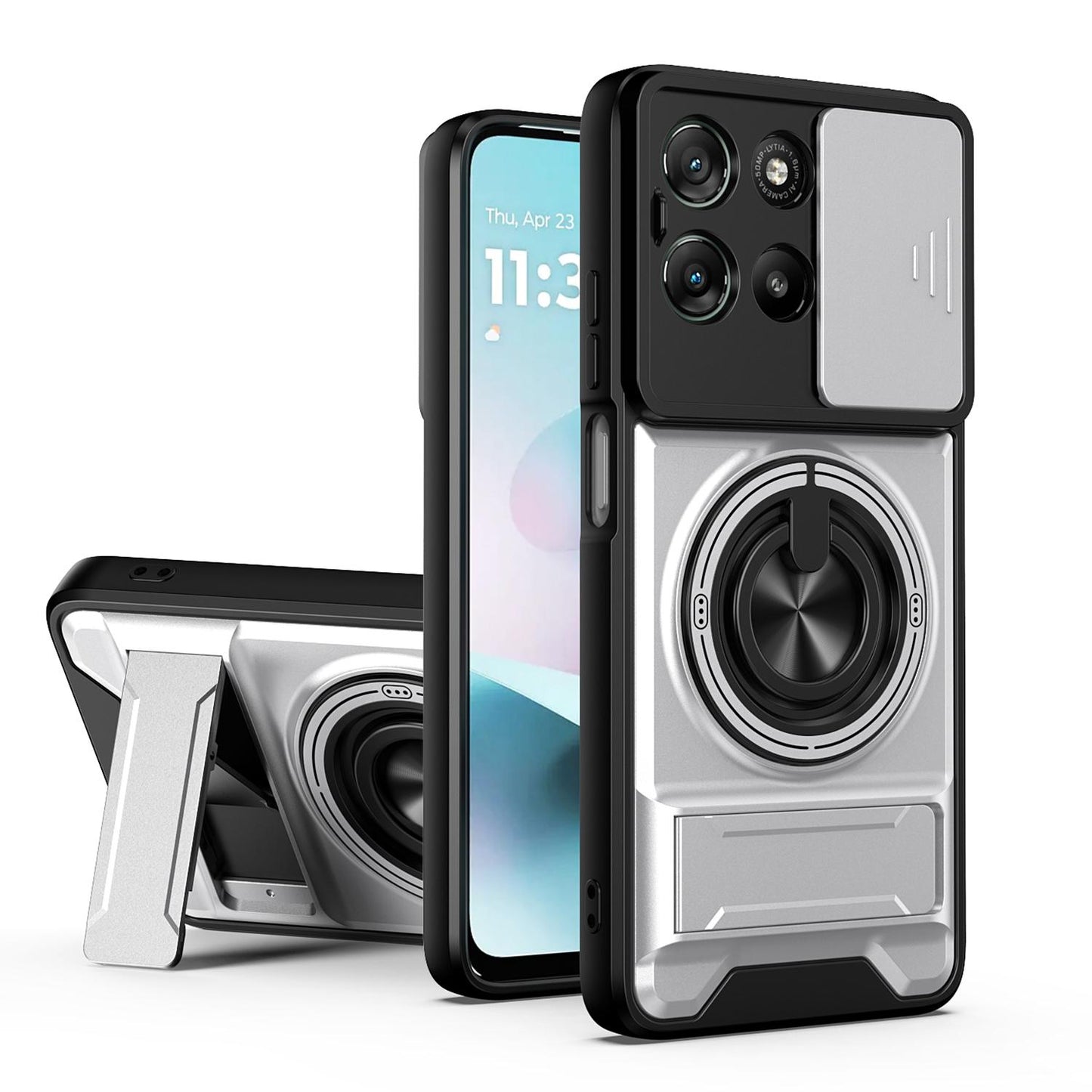 Motorola Moto G67 Power 5G Multifunctional Magnetic Shockproof Phone Case with Sliding Lens Window Stand Cover