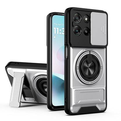 Motorola Moto G67 Power 5G Multifunctional Magnetic Shockproof Phone Case with Sliding Lens Window Stand Cover