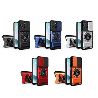 Motorola Moto G67 Power 5G Multifunctional Magnetic Shockproof Phone Case with Sliding Lens Window Stand Cover