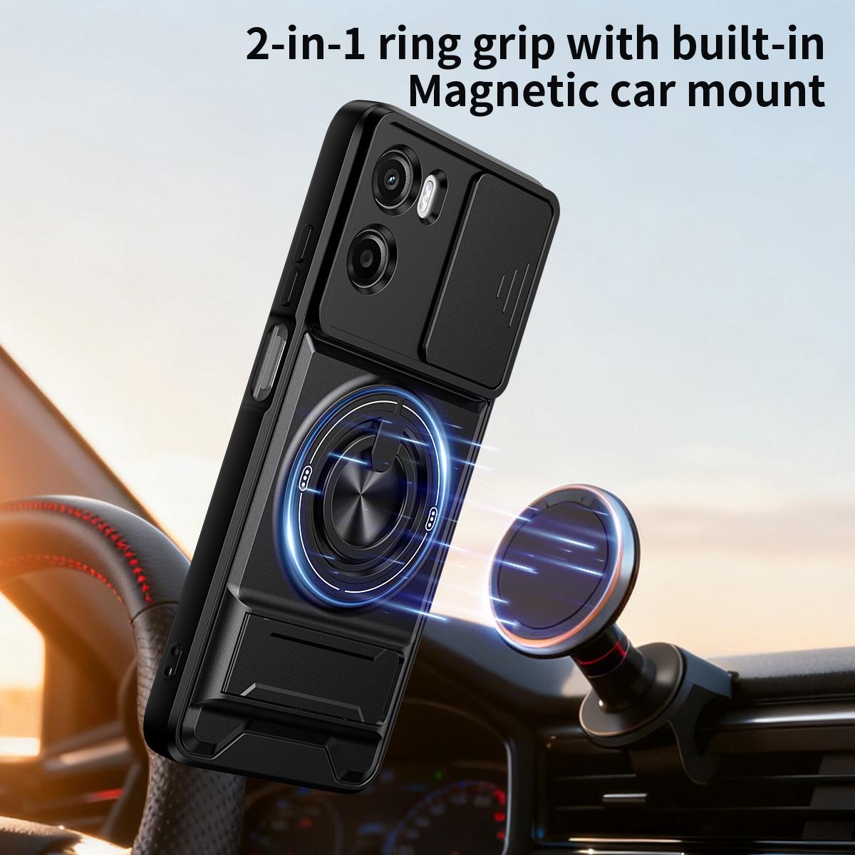 Motorola Moto G05 4G Multifunctional Magnetic Shockproof Phone Case with Sliding Lens Window Stand Cover