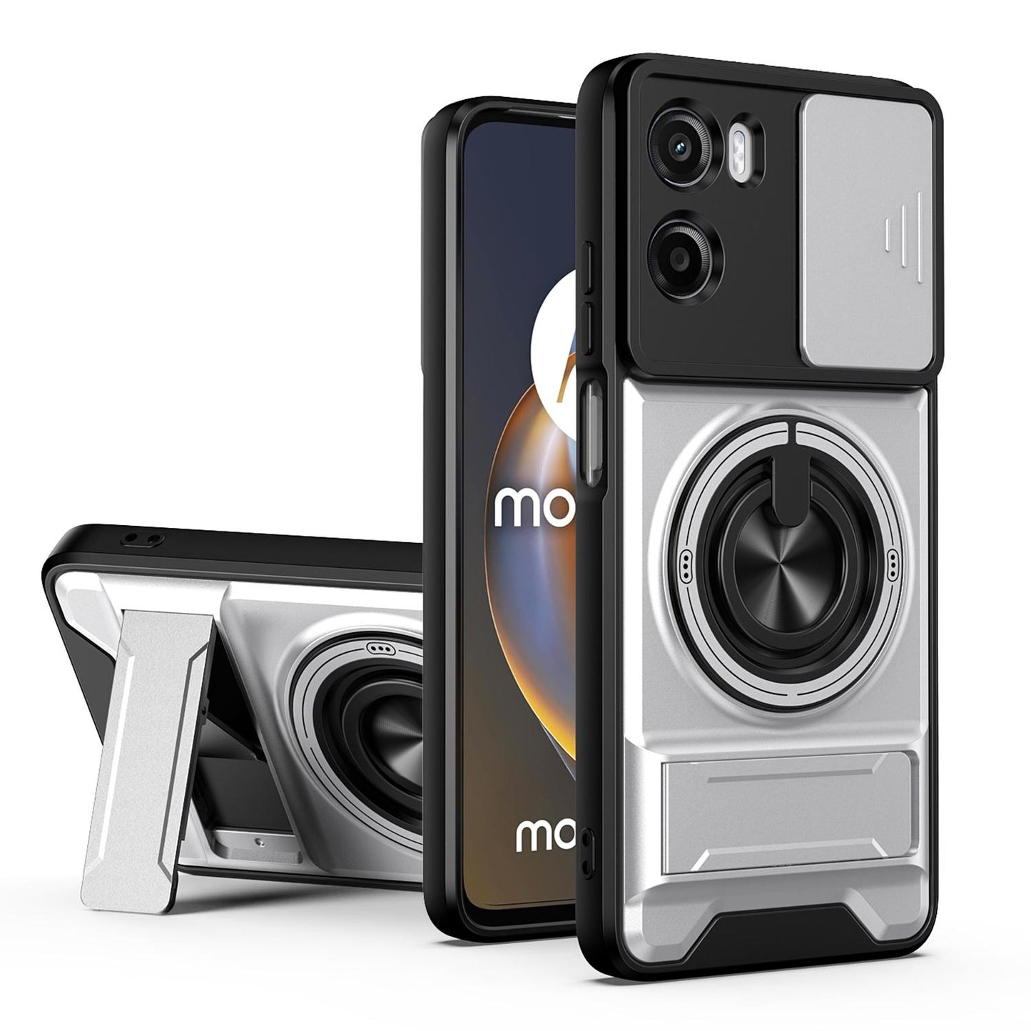 Motorola Moto G05 4G Multifunctional Magnetic Shockproof Phone Case with Sliding Lens Window Stand Cover