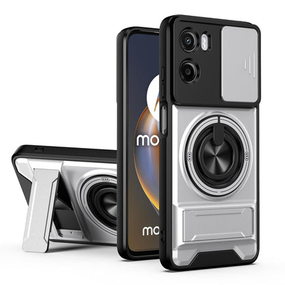 Motorola Moto G05 4G Multifunctional Magnetic Shockproof Phone Case with Sliding Lens Window Stand Cover