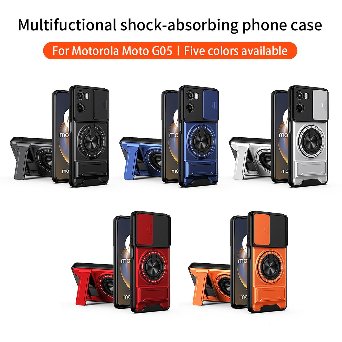 Motorola Moto G05 4G Multifunctional Magnetic Shockproof Phone Case with Sliding Lens Window Stand Cover