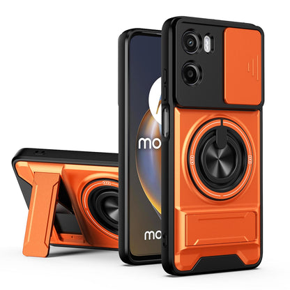 Motorola Moto G05 4G Multifunctional Magnetic Shockproof Phone Case with Sliding Lens Window Stand Cover