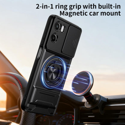 Motorola Moto G05 4G Multifunctional Magnetic Shockproof Phone Case with Sliding Lens Window Stand Cover