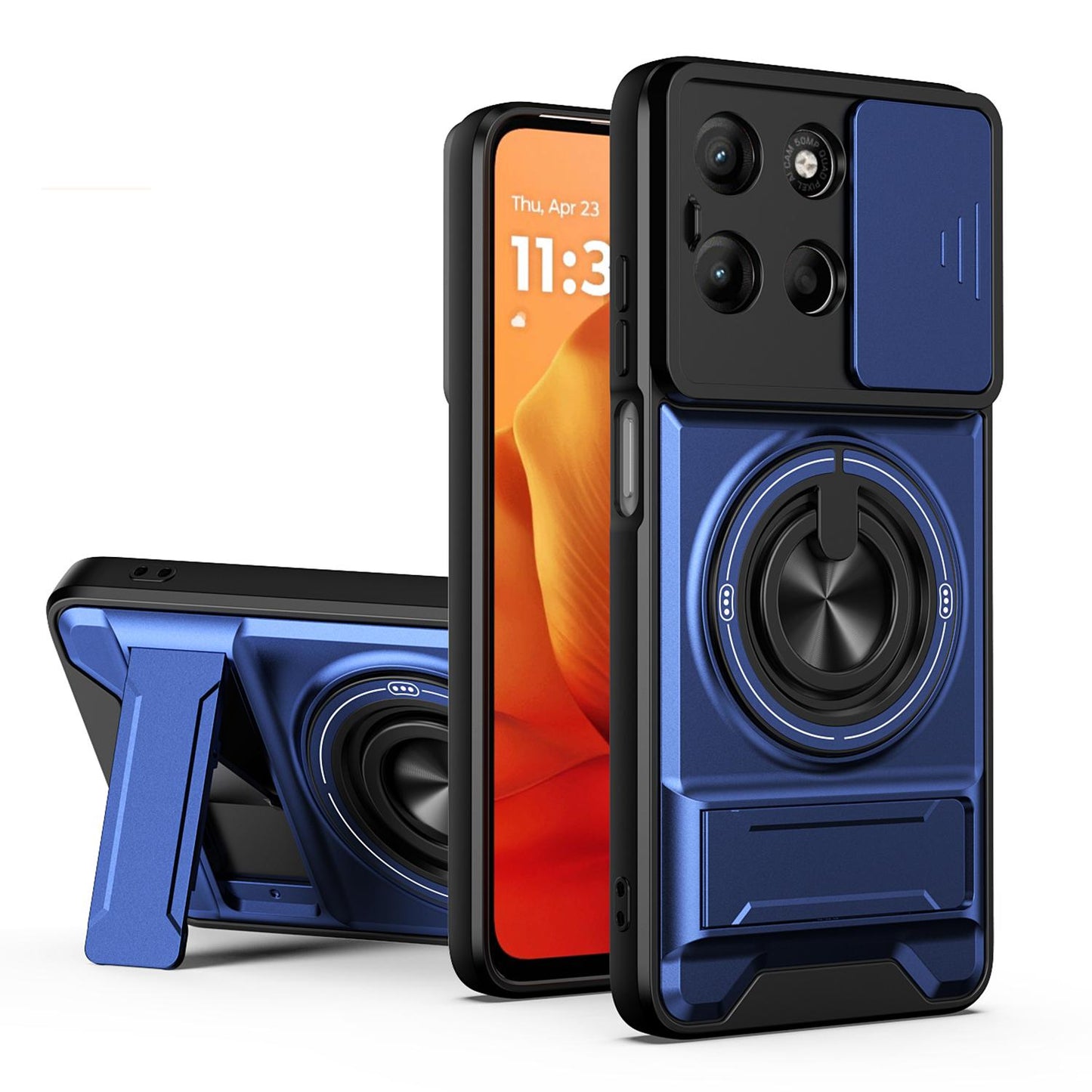 Motorola Moto G15 4G Multifunctional Magnetic Shockproof Phone Case with Sliding Lens Window Stand Cover