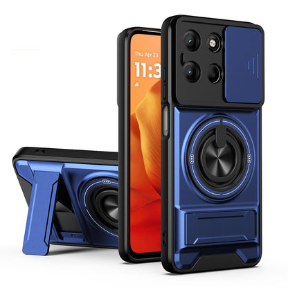 Motorola Moto G15 4G Multifunctional Magnetic Shockproof Phone Case with Sliding Lens Window Stand Cover