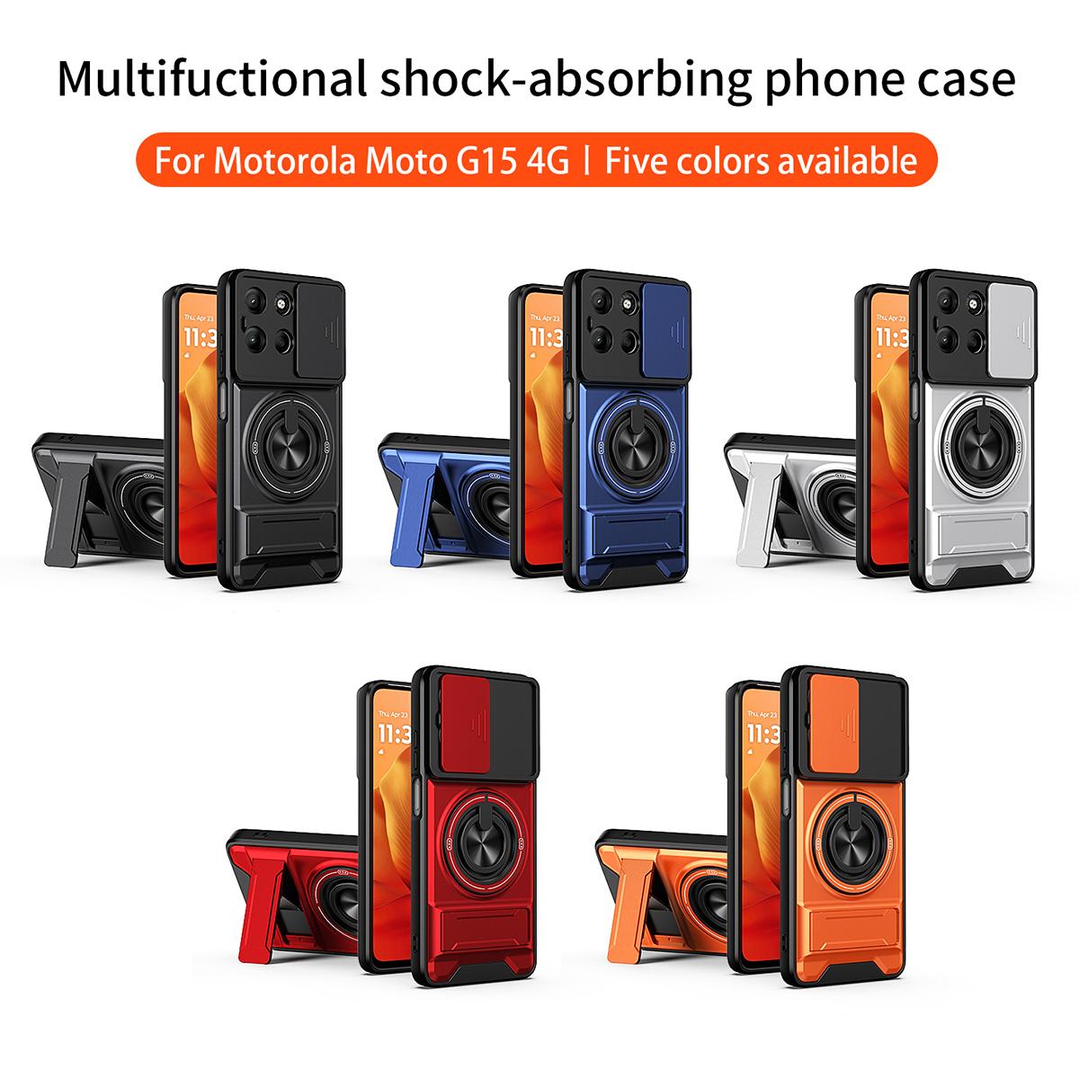 Motorola Moto G15 4G Multifunctional Magnetic Shockproof Phone Case with Sliding Lens Window Stand Cover