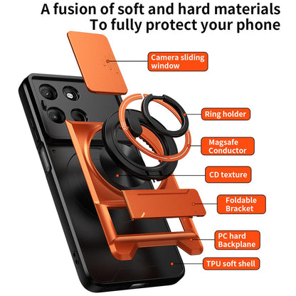 Motorola Moto G15 4G Multifunctional Magnetic Shockproof Phone Case with Sliding Lens Window Stand Cover
