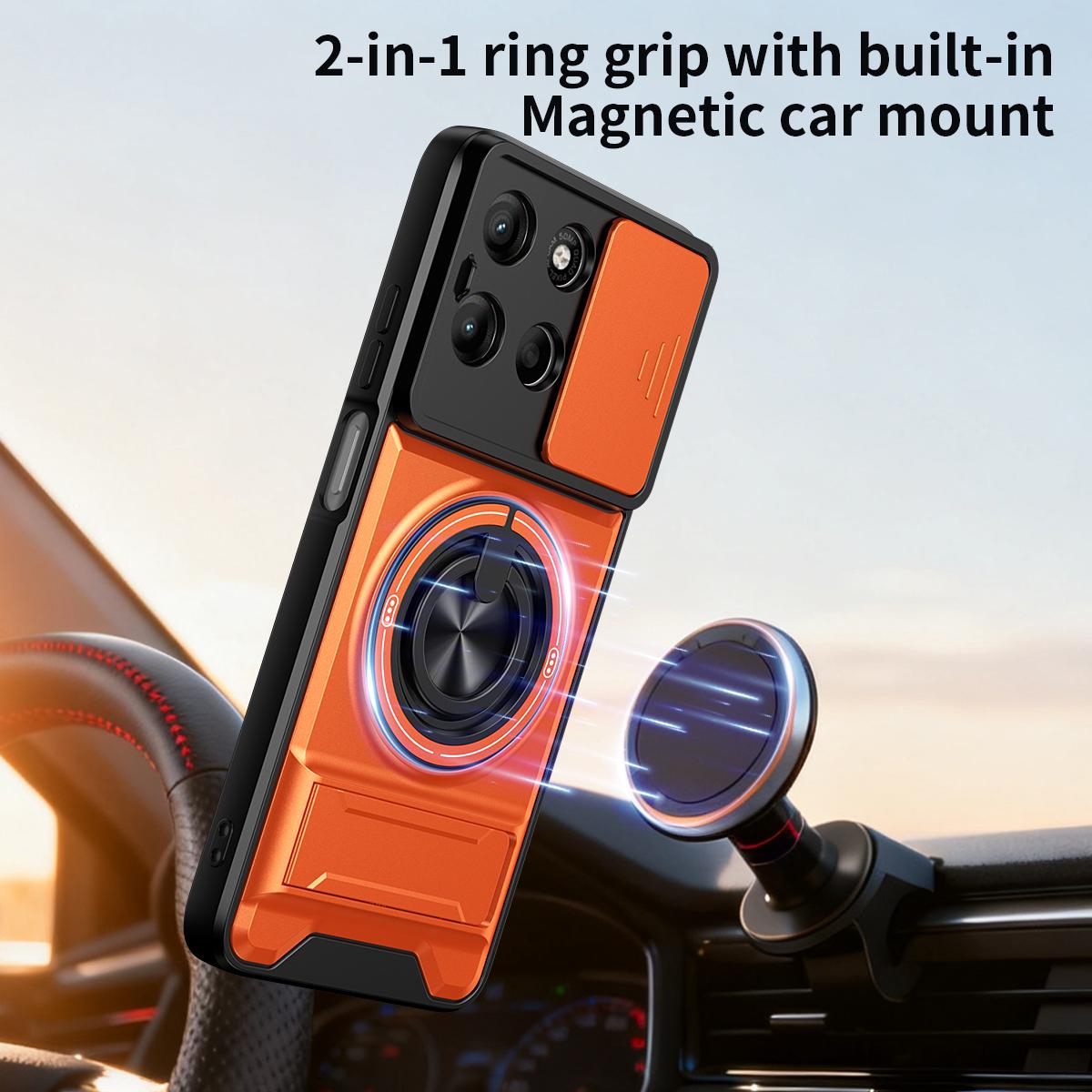Motorola Moto G15 4G Multifunctional Magnetic Shockproof Phone Case with Sliding Lens Window Stand Cover