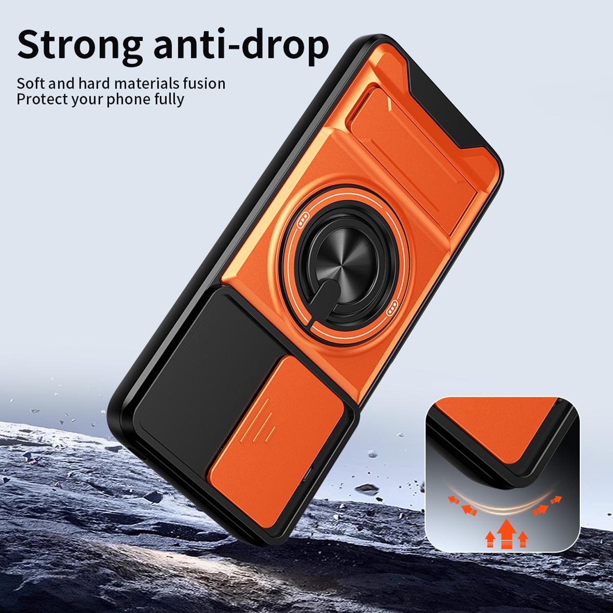 Motorola Moto G15 4G Multifunctional Magnetic Shockproof Phone Case with Sliding Lens Window Stand Cover