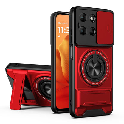 Motorola Moto G15 4G Multifunctional Magnetic Shockproof Phone Case with Sliding Lens Window Stand Cover