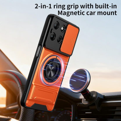 Motorola Moto G15 4G Multifunctional Magnetic Shockproof Phone Case with Sliding Lens Window Stand Cover