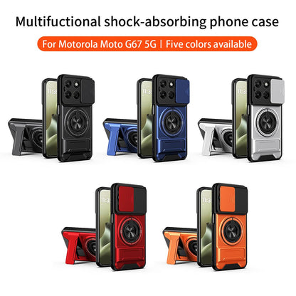 Motorola Moto G67 5G Multifunctional Magnetic Shockproof Phone Case with Sliding Lens Window Stand Cover