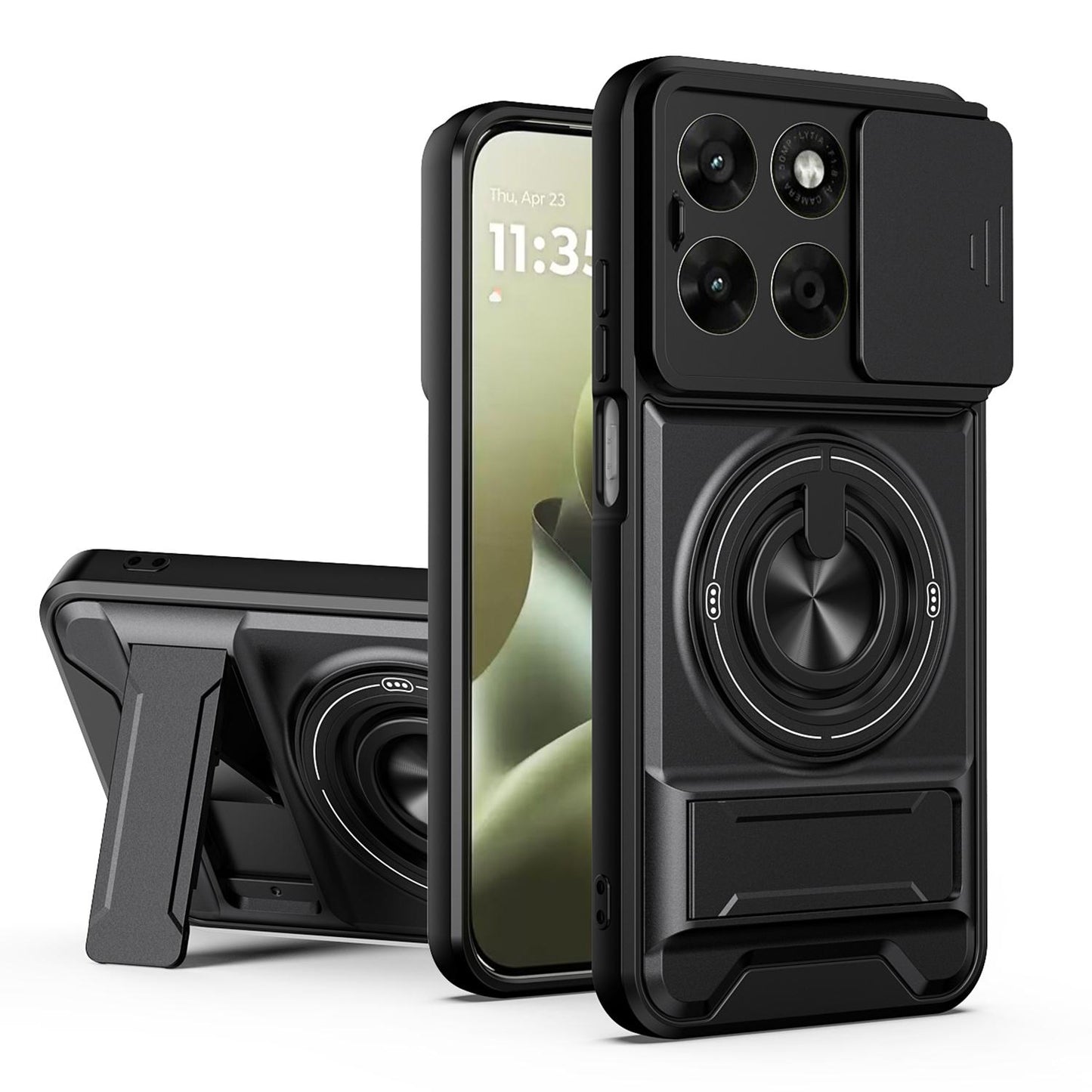 Motorola Moto G67 5G Multifunctional Magnetic Shockproof Phone Case with Sliding Lens Window Stand Cover
