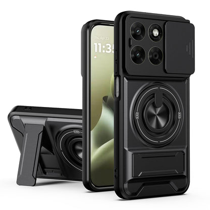 Motorola Moto G67 5G Multifunctional Magnetic Shockproof Phone Case with Sliding Lens Window Stand Cover