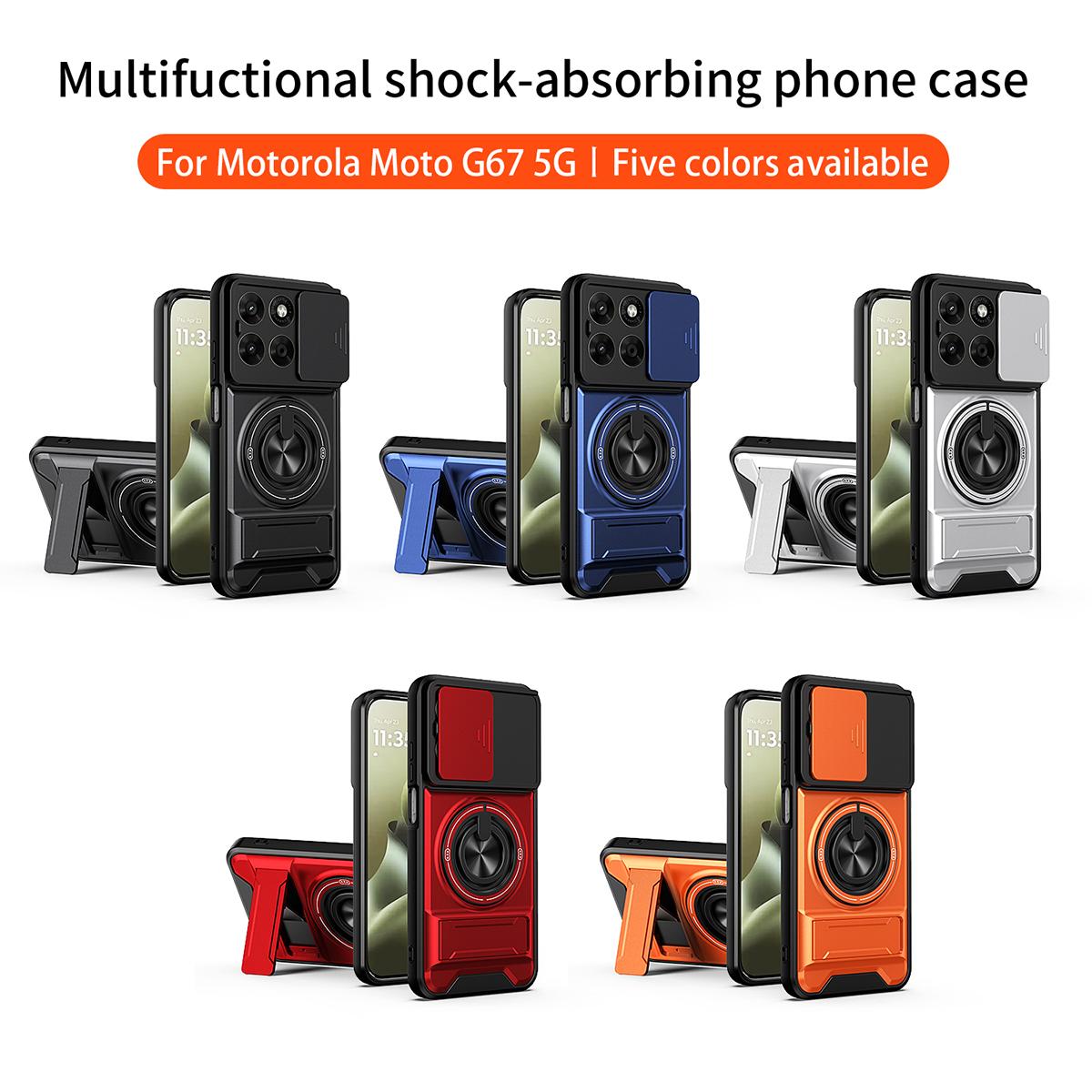 Motorola Moto G67 5G Multifunctional Magnetic Shockproof Phone Case with Sliding Lens Window Stand Cover