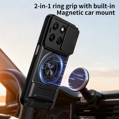 Motorola Moto G67 5G Multifunctional Magnetic Shockproof Phone Case with Sliding Lens Window Stand Cover