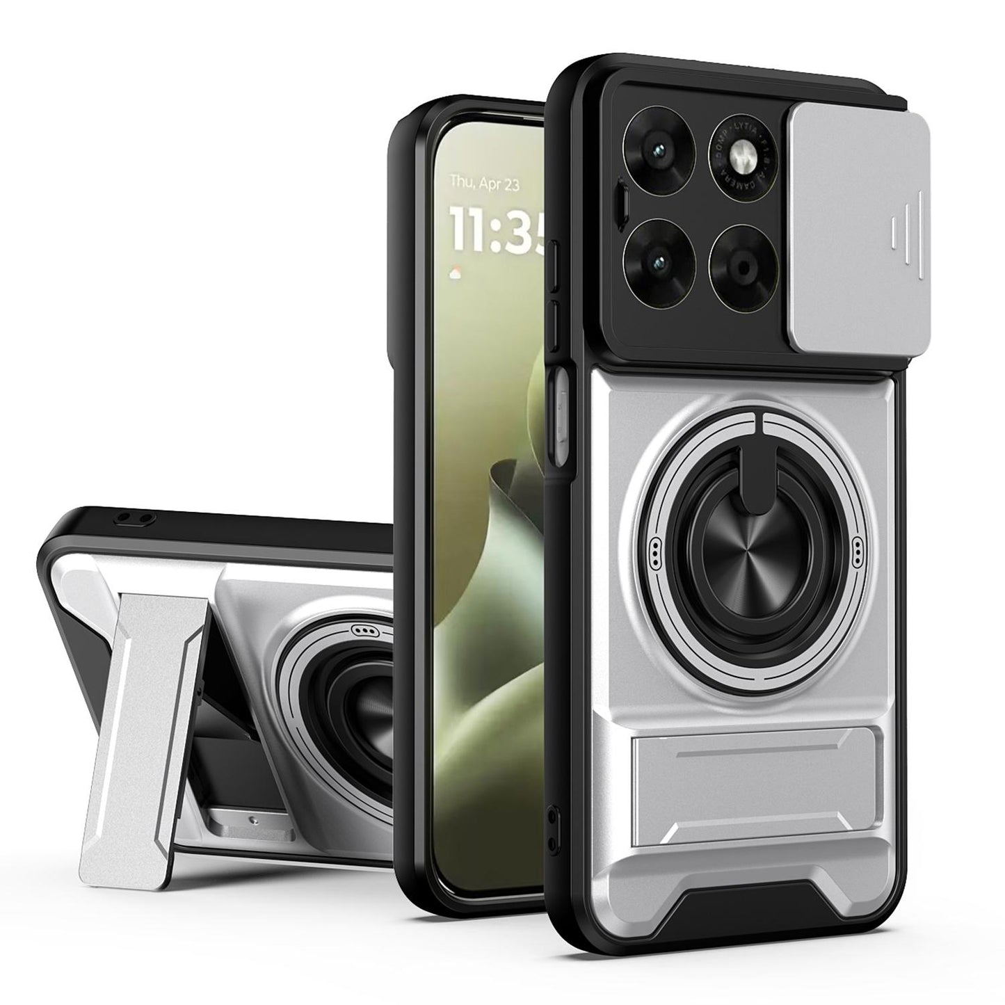 Motorola Moto G67 5G Multifunctional Magnetic Shockproof Phone Case with Sliding Lens Window Stand Cover