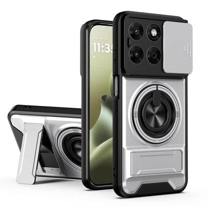 Motorola Moto G67 5G Multifunctional Magnetic Shockproof Phone Case with Sliding Lens Window Stand Cover