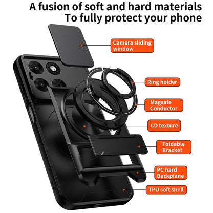 Motorola Moto G67 5G Multifunctional Magnetic Shockproof Phone Case with Sliding Lens Window Stand Cover