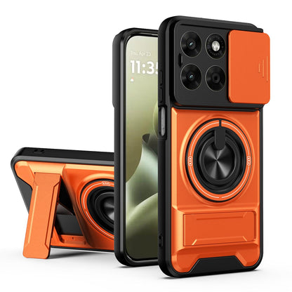 Motorola Moto G67 5G Multifunctional Magnetic Shockproof Phone Case with Sliding Lens Window Stand Cover