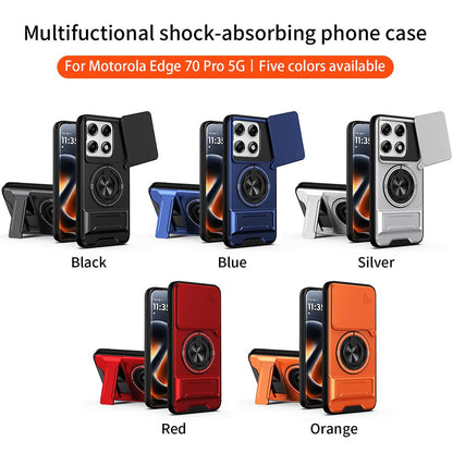 Motorola Edge 70 Pro Multifunctional Magnetic Shockproof Phone Case with Sliding Lens Window Stand Cover