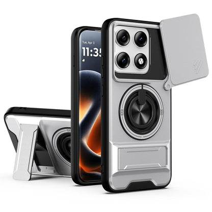 Motorola Edge 70 Pro Multifunctional Magnetic Shockproof Phone Case with Sliding Lens Window Stand Cover