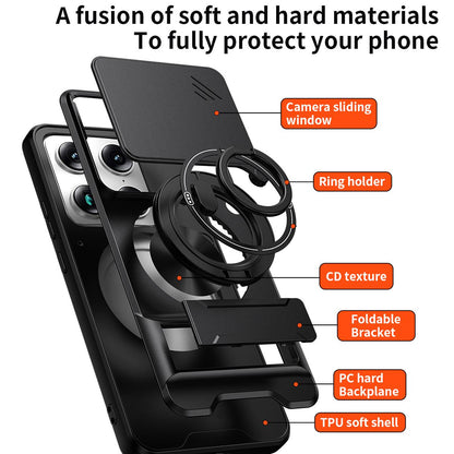Motorola Signature 5G Multifunctional Magnetic Shockproof Phone Case with Sliding Lens Window Stand Cover