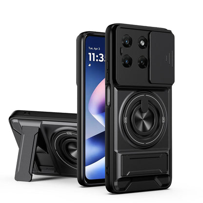 Motorola Moto G37 5G Multifunctional Magnetic Shockproof Phone Case with Sliding Lens Window Stand Cover