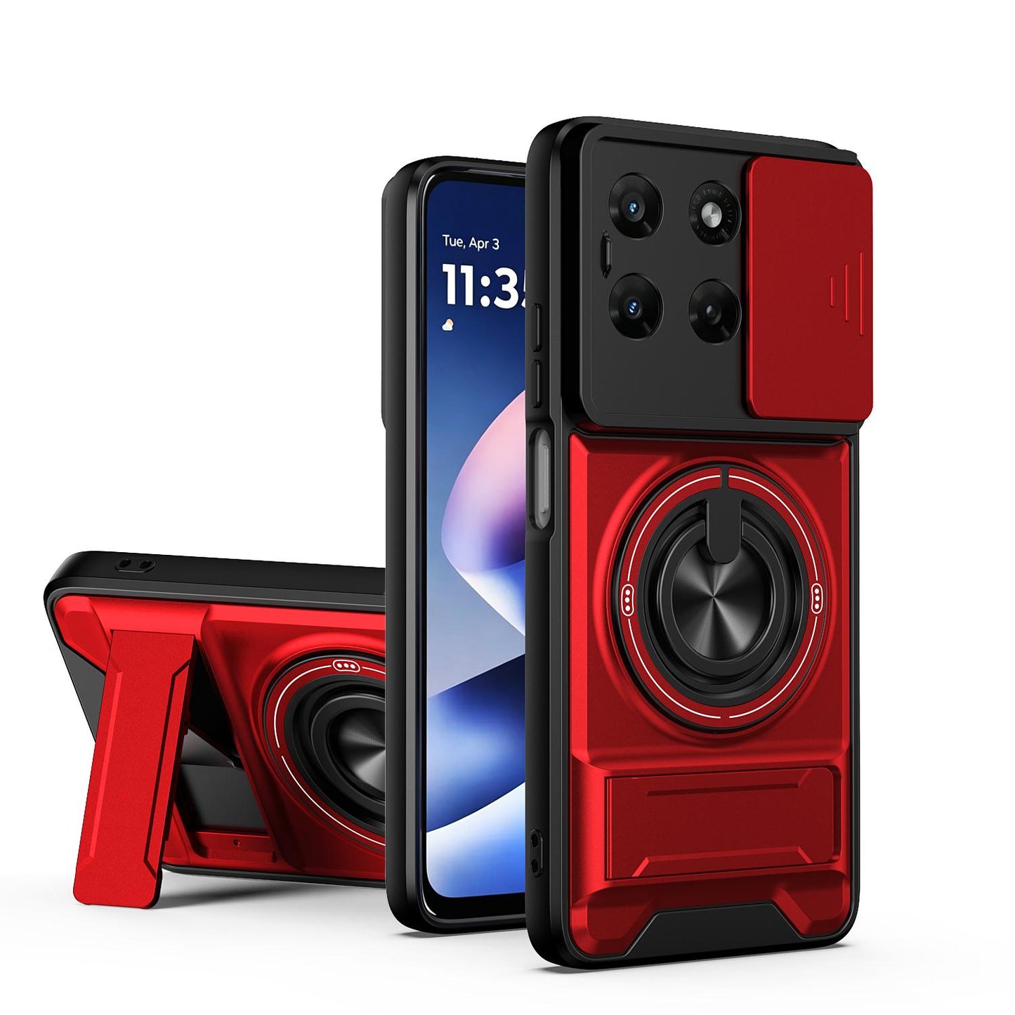 Motorola Moto G37 5G Multifunctional Magnetic Shockproof Phone Case with Sliding Lens Window Stand Cover