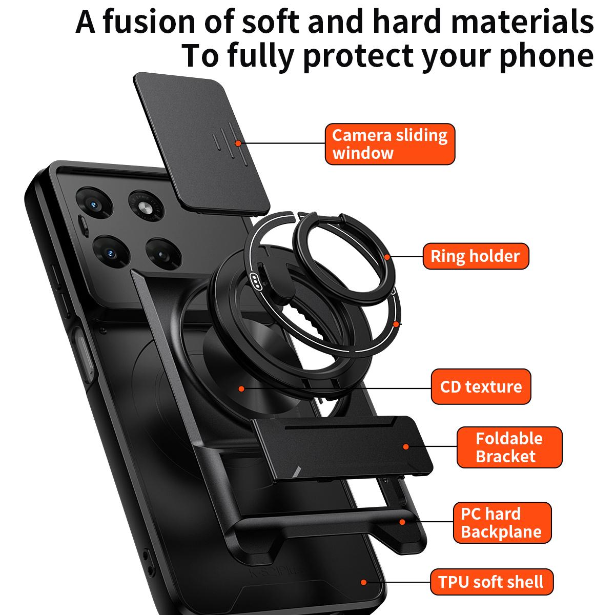 Motorola Moto G37 5G Multifunctional Magnetic Shockproof Phone Case with Sliding Lens Window Stand Cover