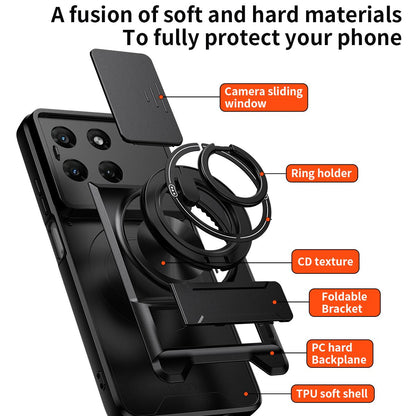 Motorola Moto G37 5G Multifunctional Magnetic Shockproof Phone Case with Sliding Lens Window Stand Cover