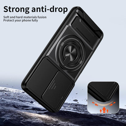 Motorola Moto G37 5G Multifunctional Magnetic Shockproof Phone Case with Sliding Lens Window Stand Cover