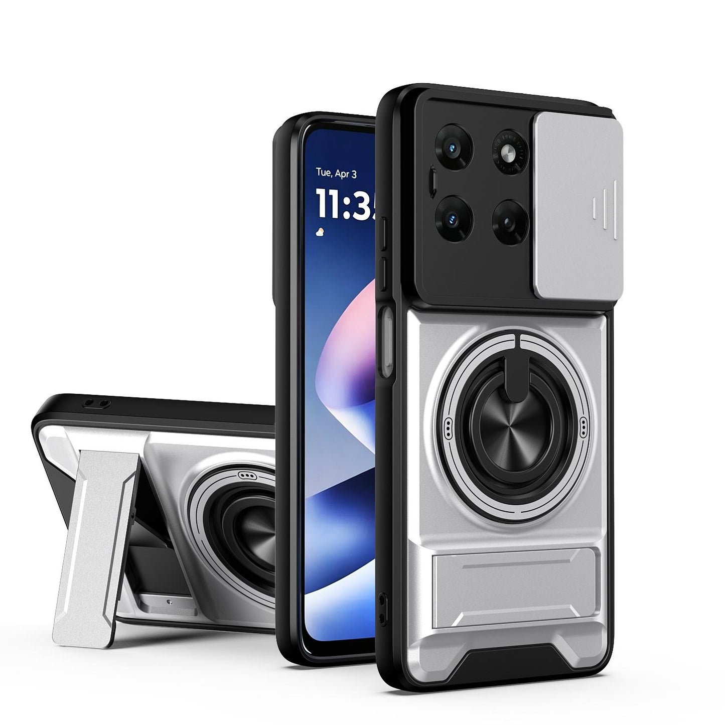Motorola Moto G37 5G Multifunctional Magnetic Shockproof Phone Case with Sliding Lens Window Stand Cover
