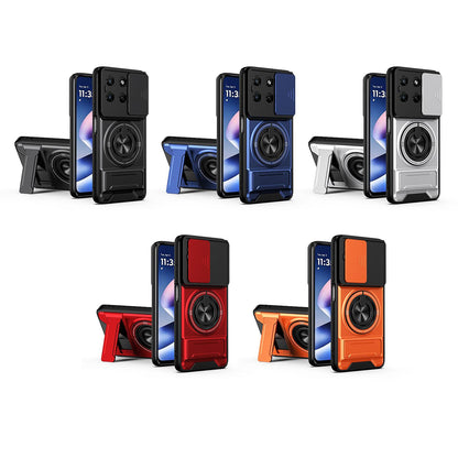Motorola Moto G37 5G Multifunctional Magnetic Shockproof Phone Case with Sliding Lens Window Stand Cover